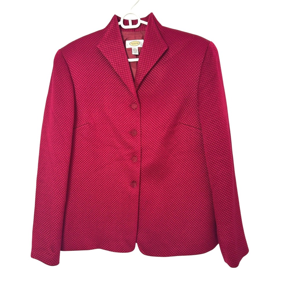 Talbots Blazer 4 Red Silk Wool Blend Quilt Textured office Classic old money